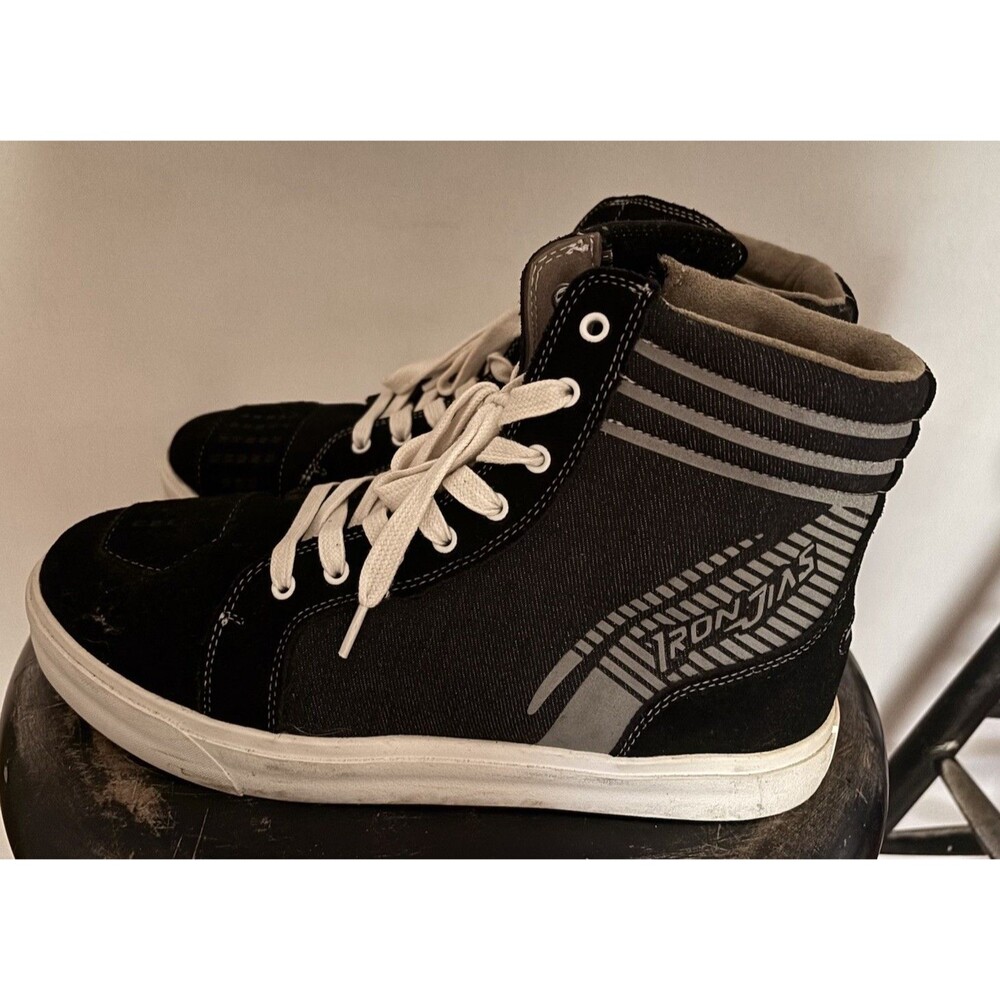 Iron Jias Men’s High Top Lace Up Motorcycle Shoes Black/Gray/White Size 10